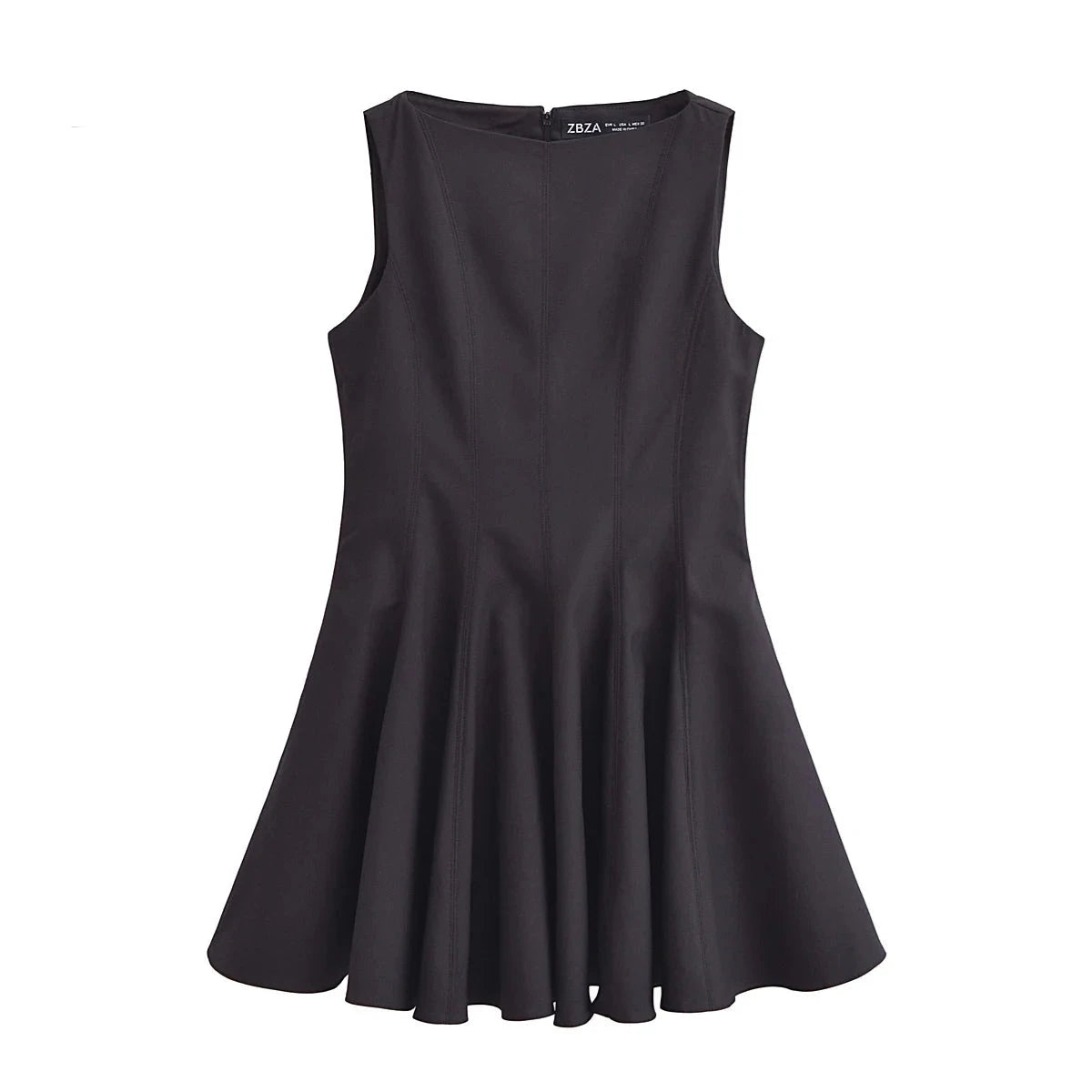 Pleated Back Zipper O-Neck Vest Short Dress